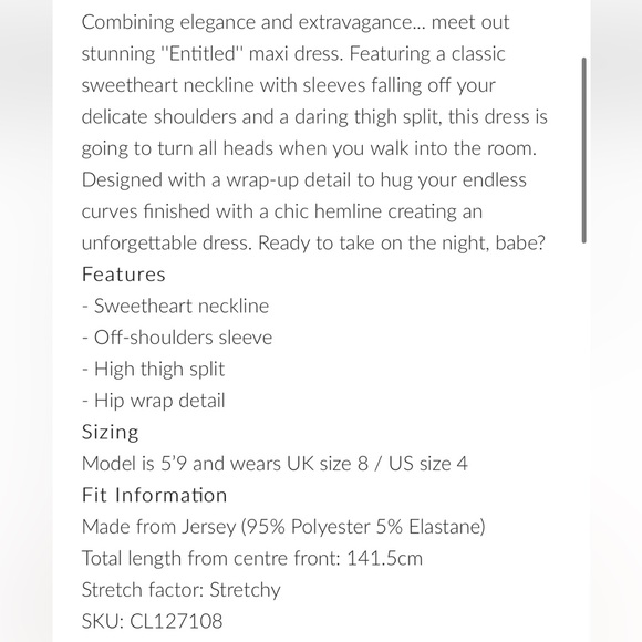 ENTITLED BLACK BARDOT WRAP MAXI DRESS WITH SIDE SPLIT- 16 - Picture 7 of 7